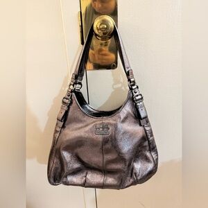 Coach Madison Maggie Metallic Gunmetal Leather Hobo Bag Excellent Vintage Y2K